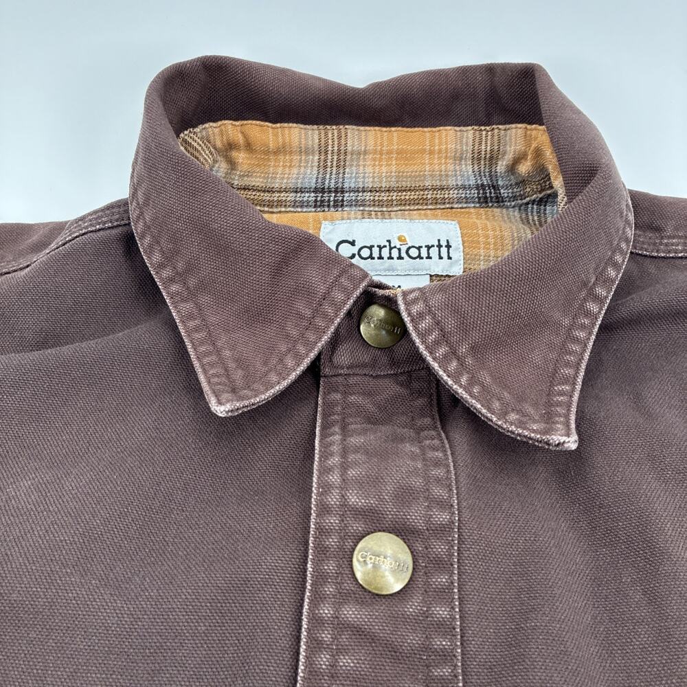 Vintage Carhartt Shirt Jacket Men Medium Brown Duck Canvas Flannel Lined S96DKB - Picture 6 of 15